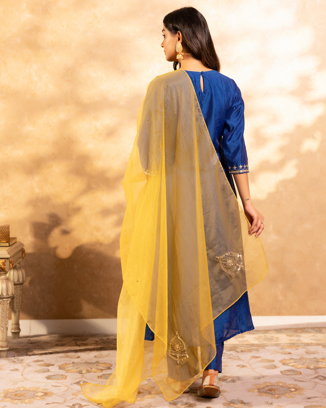 Navy Blue Chanderi Suit Set