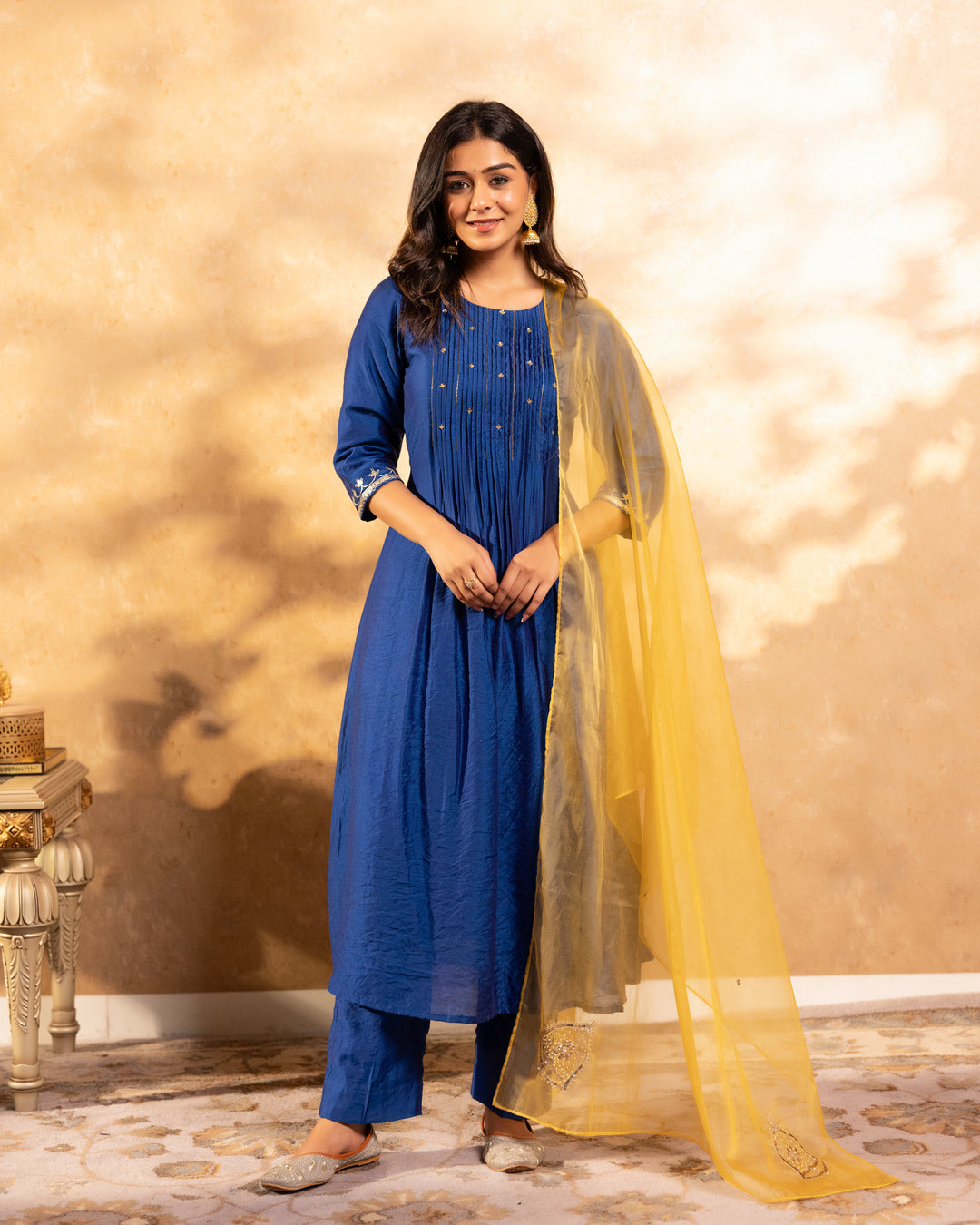 Navy Blue Chanderi Suit Set