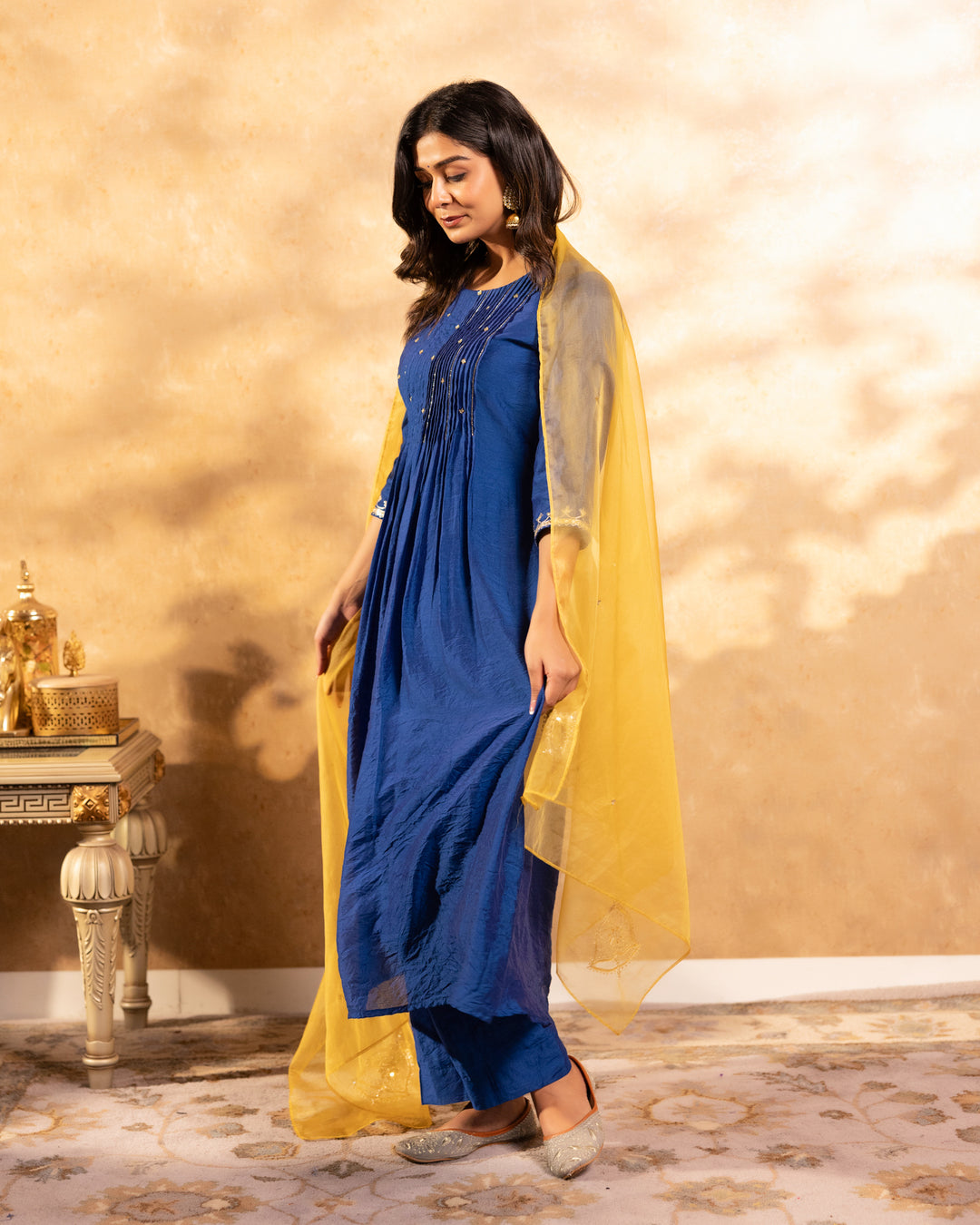 Navy Blue Chanderi Suit Set