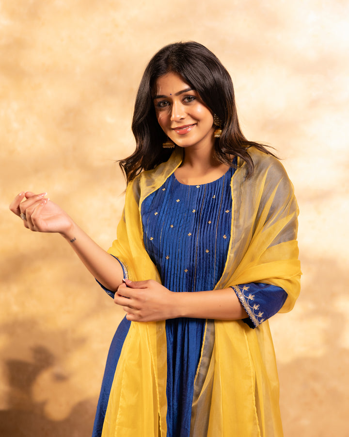 Navy Blue Chanderi Suit Set