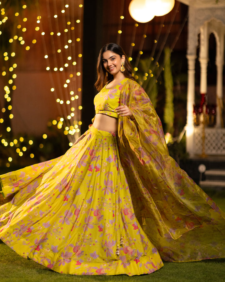 Lime Fresh Floral Lehenga Set