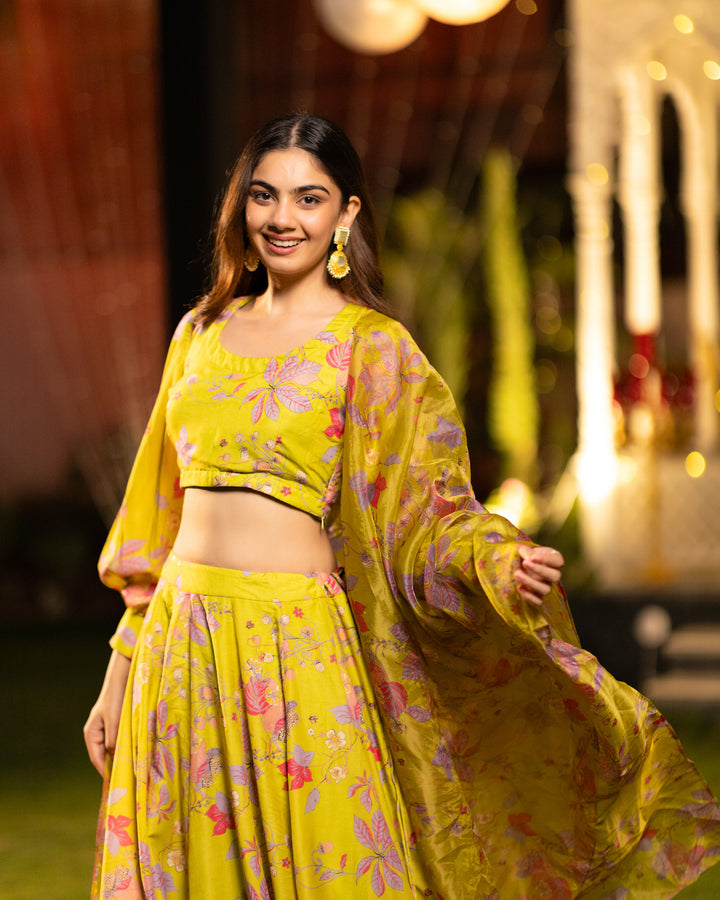 Lime Fresh Floral Lehenga Set