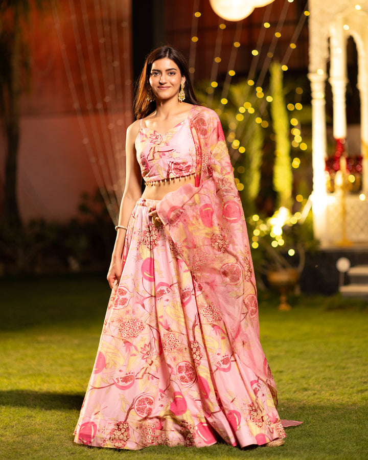 Soft Pink Floral Lehenga Set