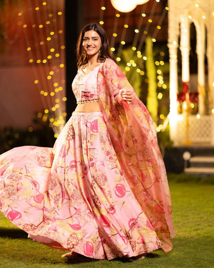 Soft Pink Floral Lehenga Set