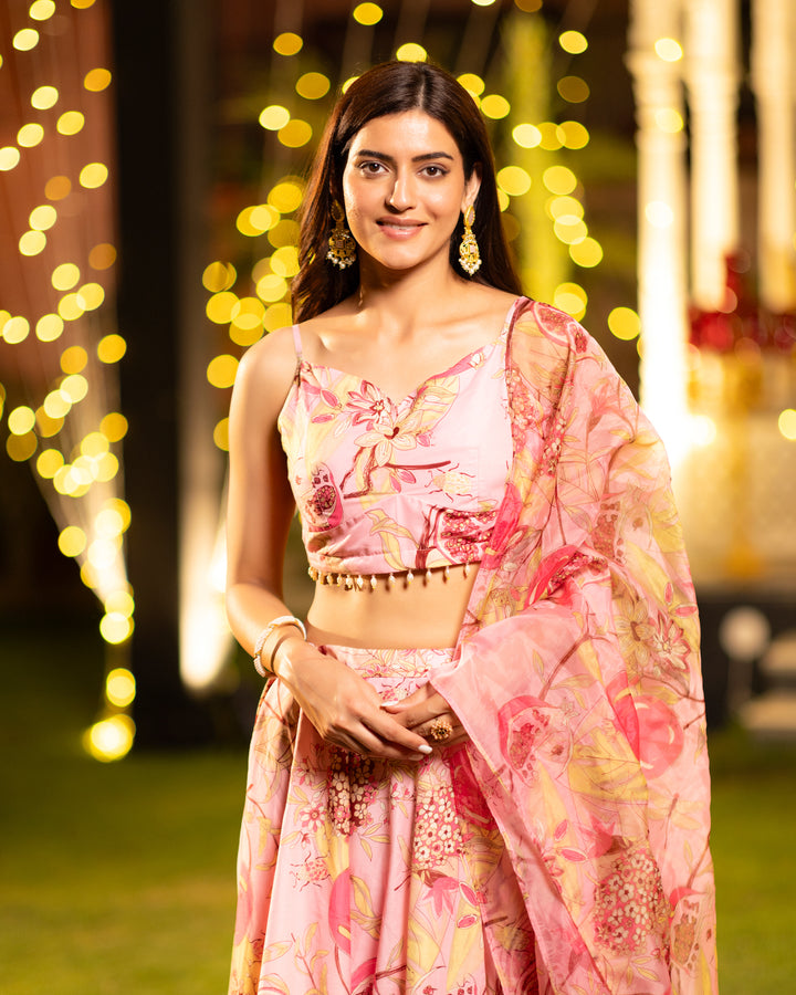 Soft Pink Floral Lehenga Set