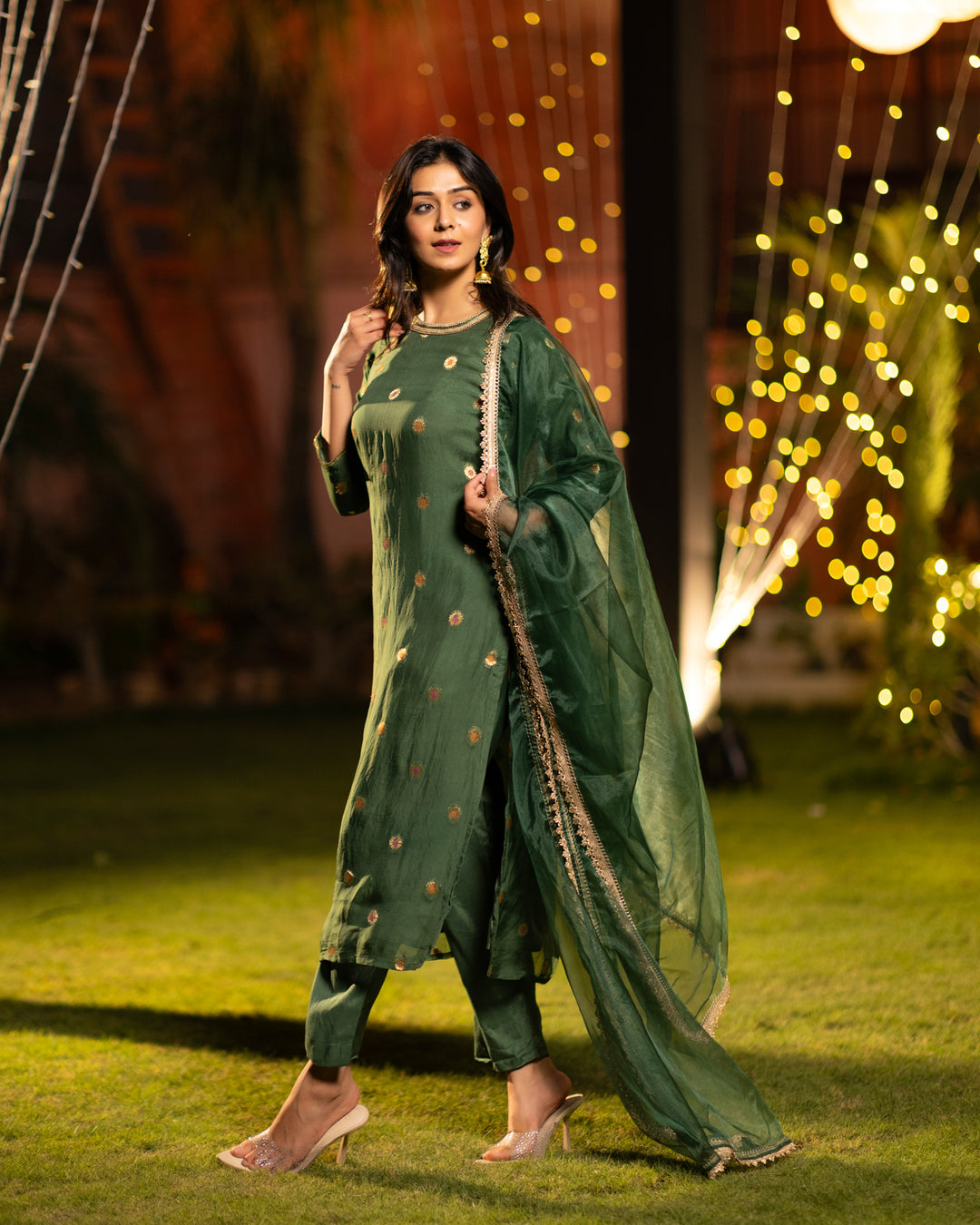 Emerald Green Organza Suit Set