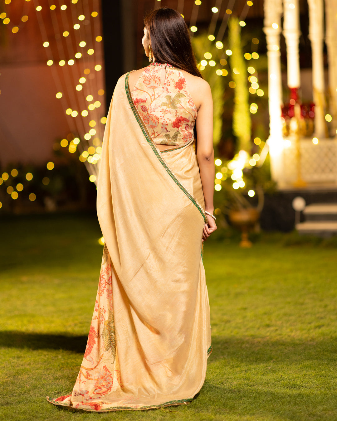 Beige Chintz Chinnon Saree