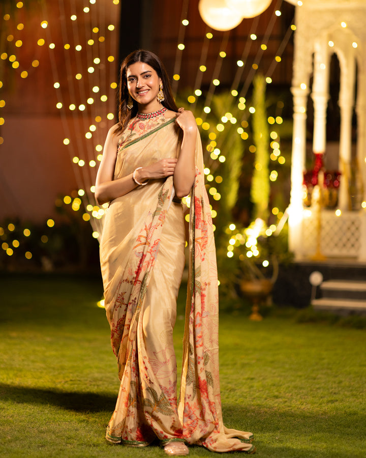 Beige Chintz Chinnon Saree