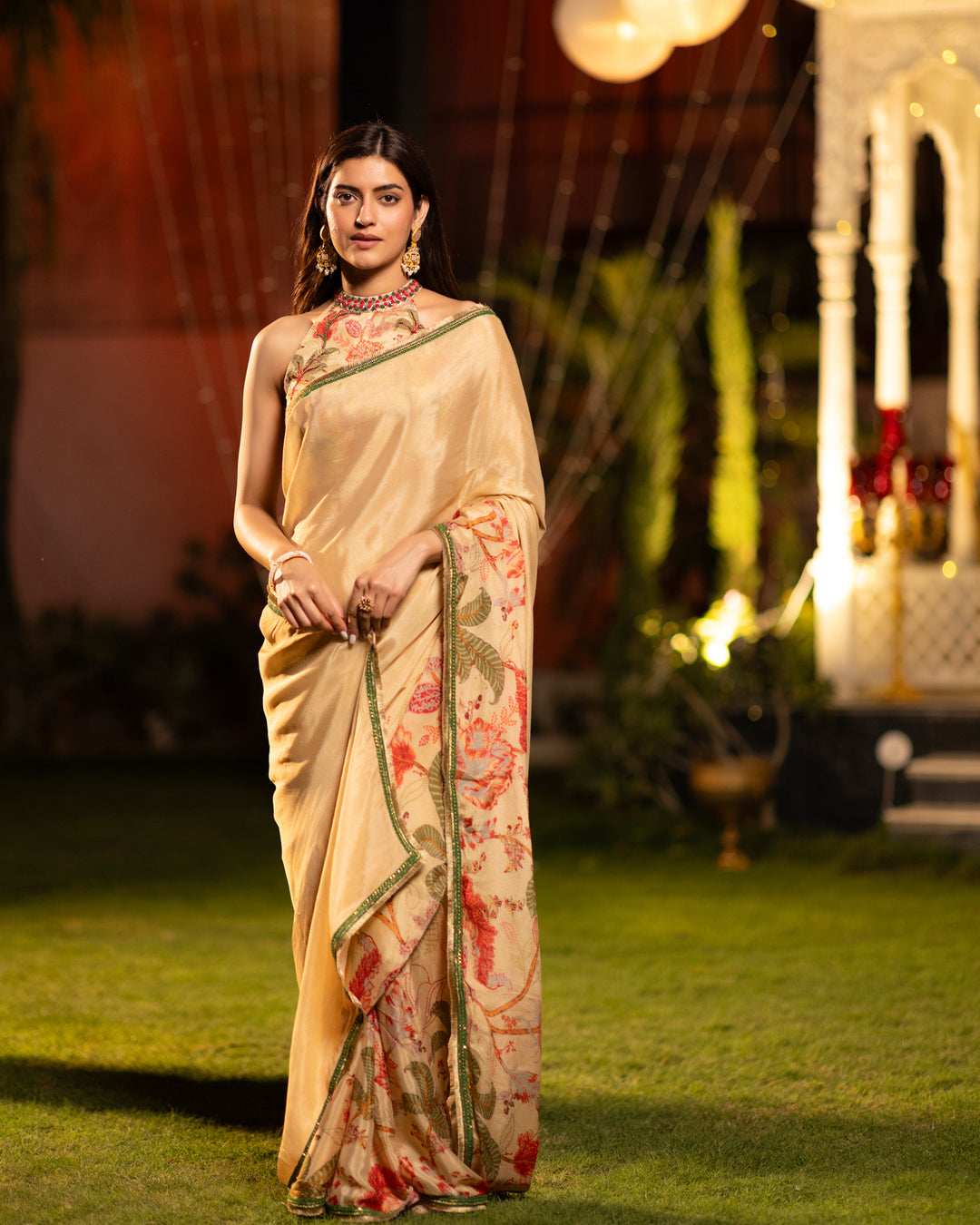 Beige Chintz Chinnon Saree