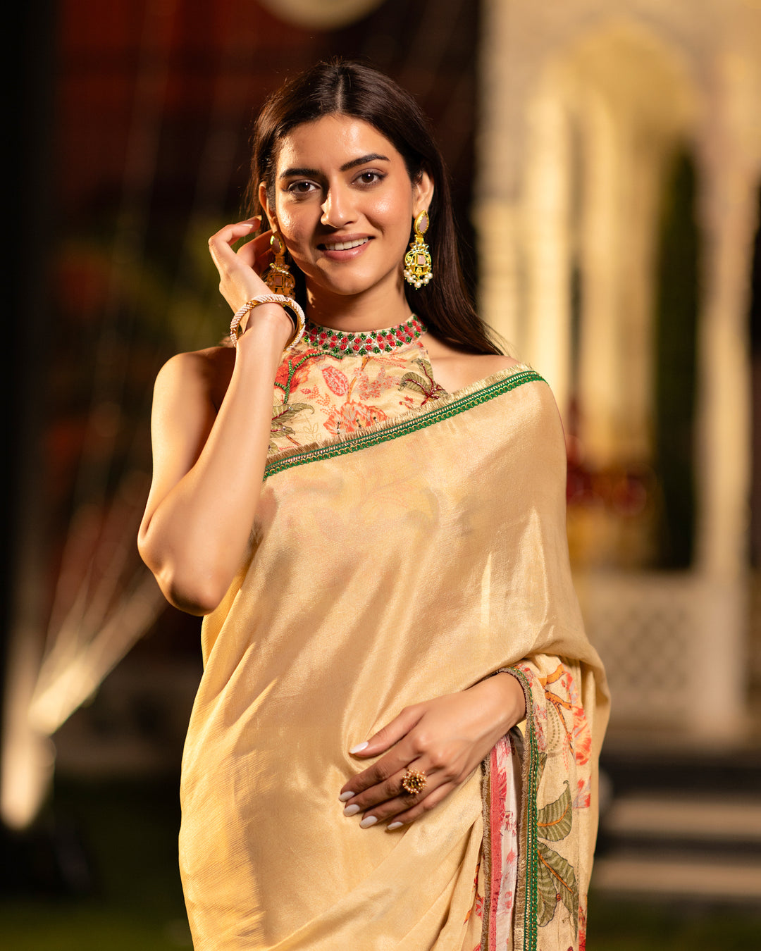 Beige Chintz Chinnon Saree