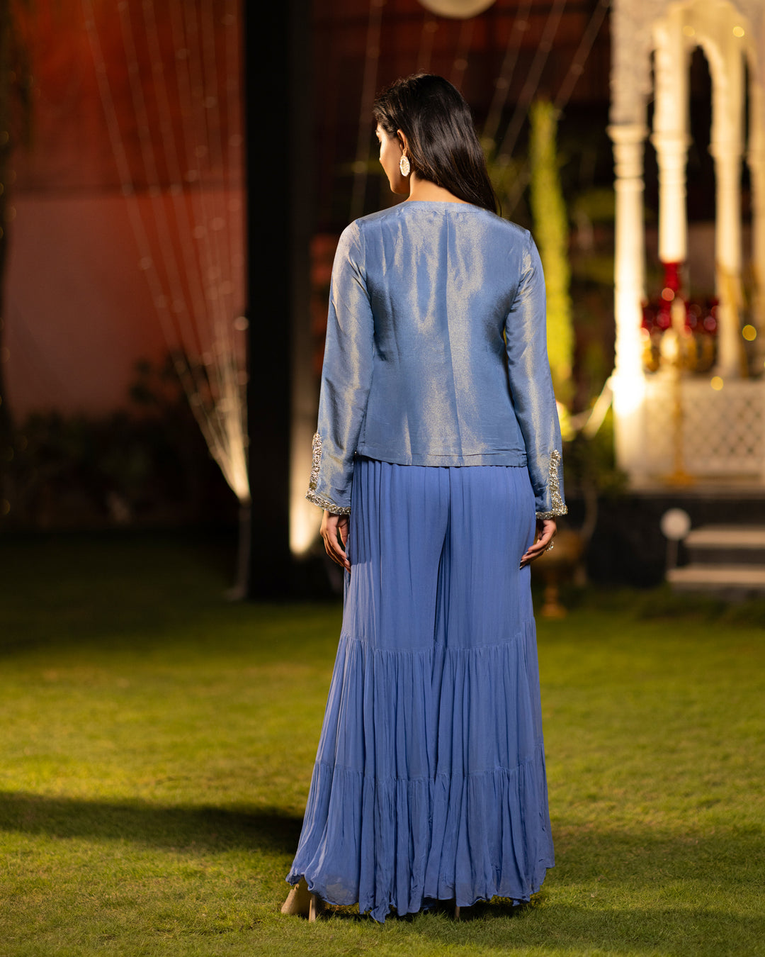 Royal Blue Embroidered Sharara Set