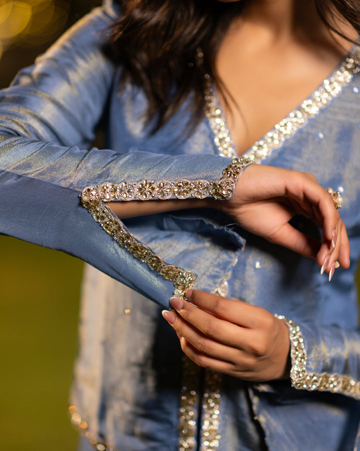 Royal Blue Embroidered Sharara Set