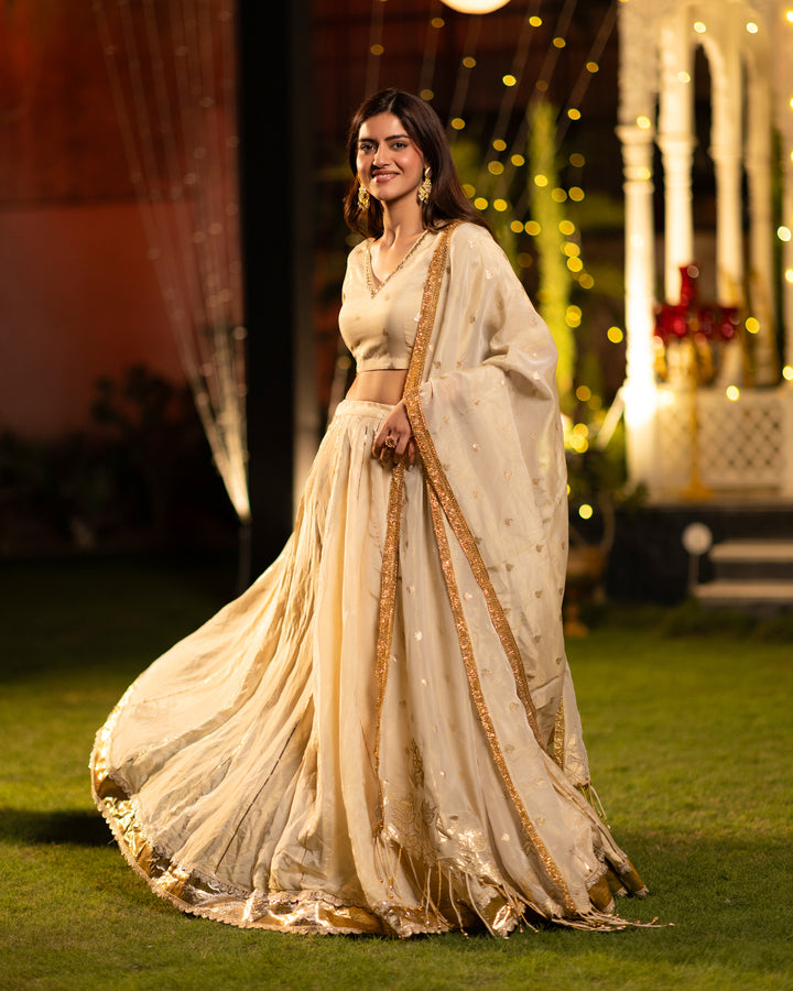 Ivory Gold Tissue Lehenga Set