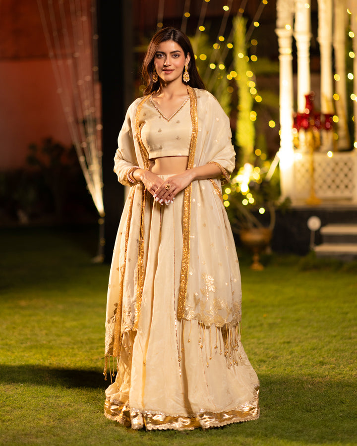 Ivory Gold Tissue Lehenga Set