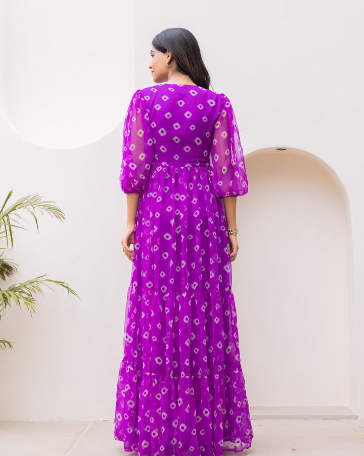 Bandhani Purple Maxi Dress