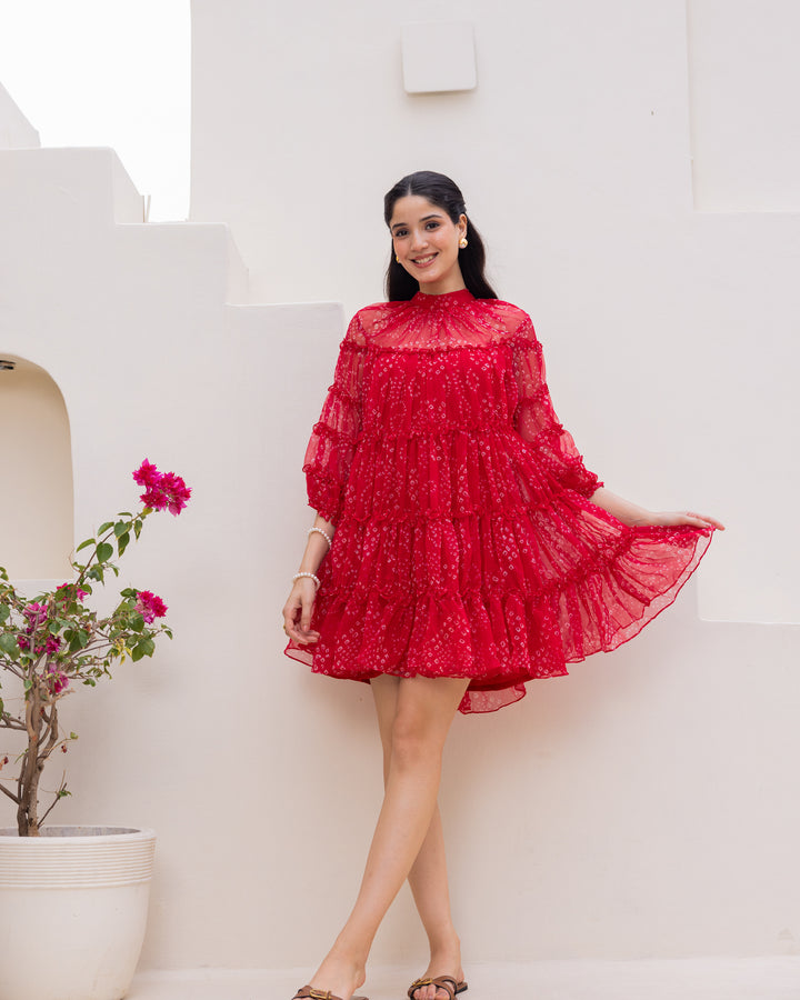 Red Chiffon Tiered Dress