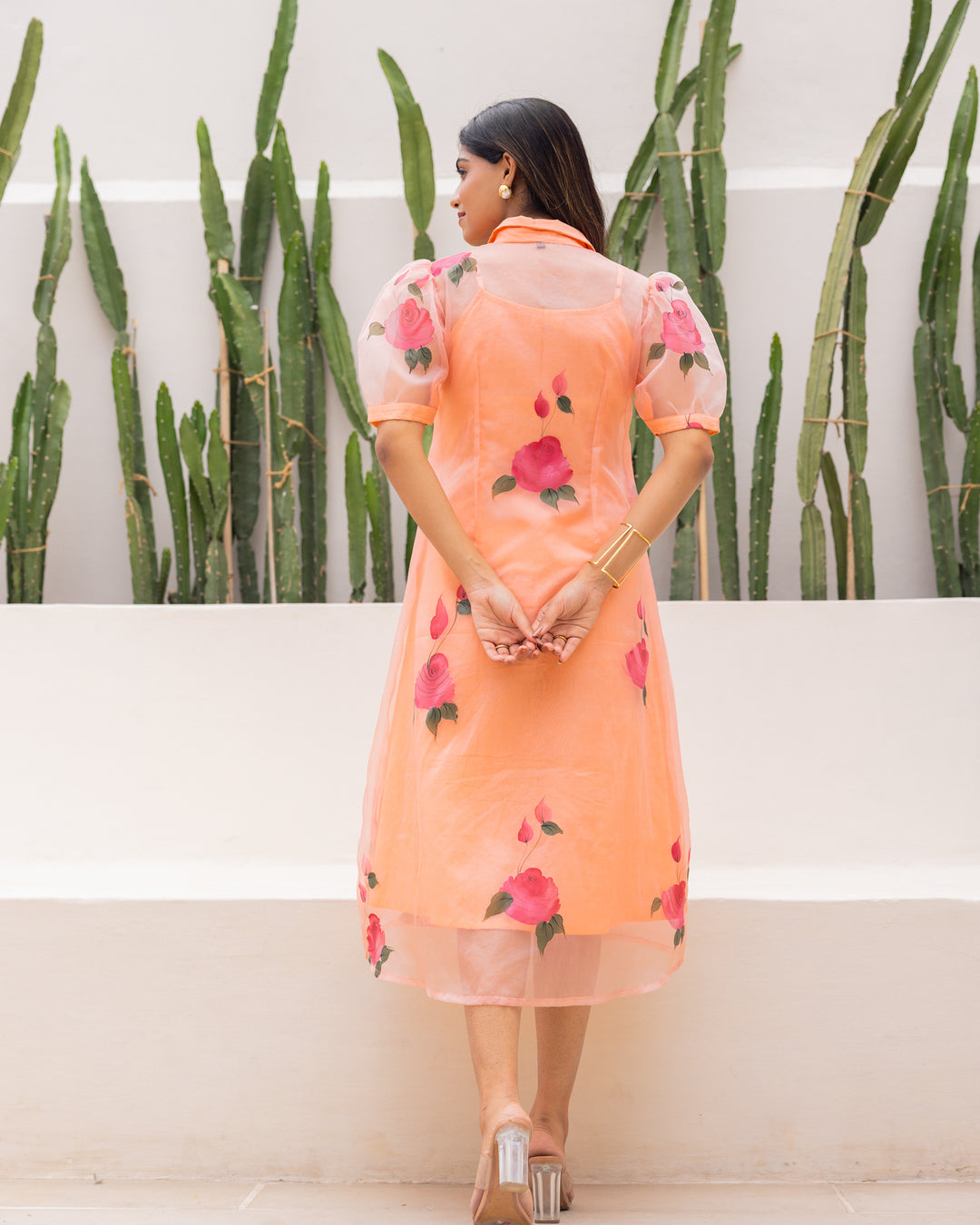 Peach Organza Shirt Dress