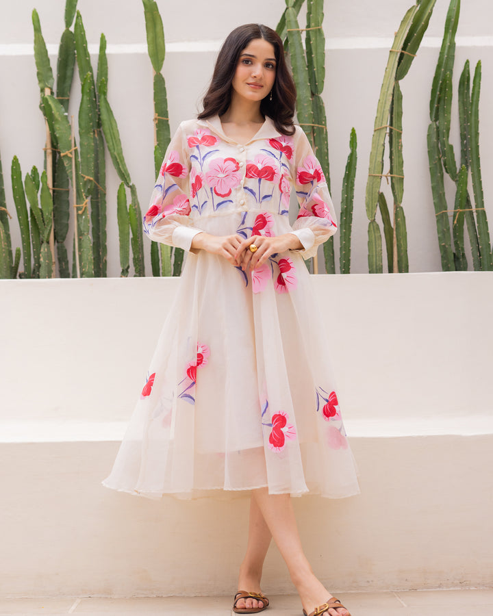 Off-white Organza Floral Dress