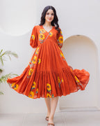 Brown Floral Kota Dress