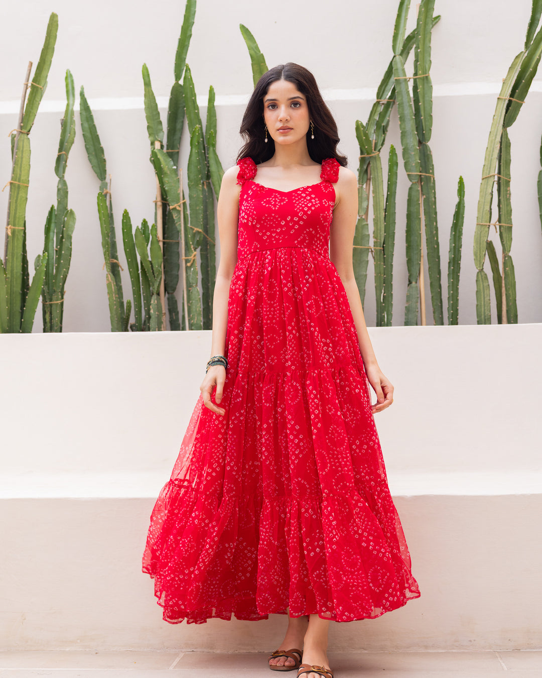 Red chiffon Bandhani Dress