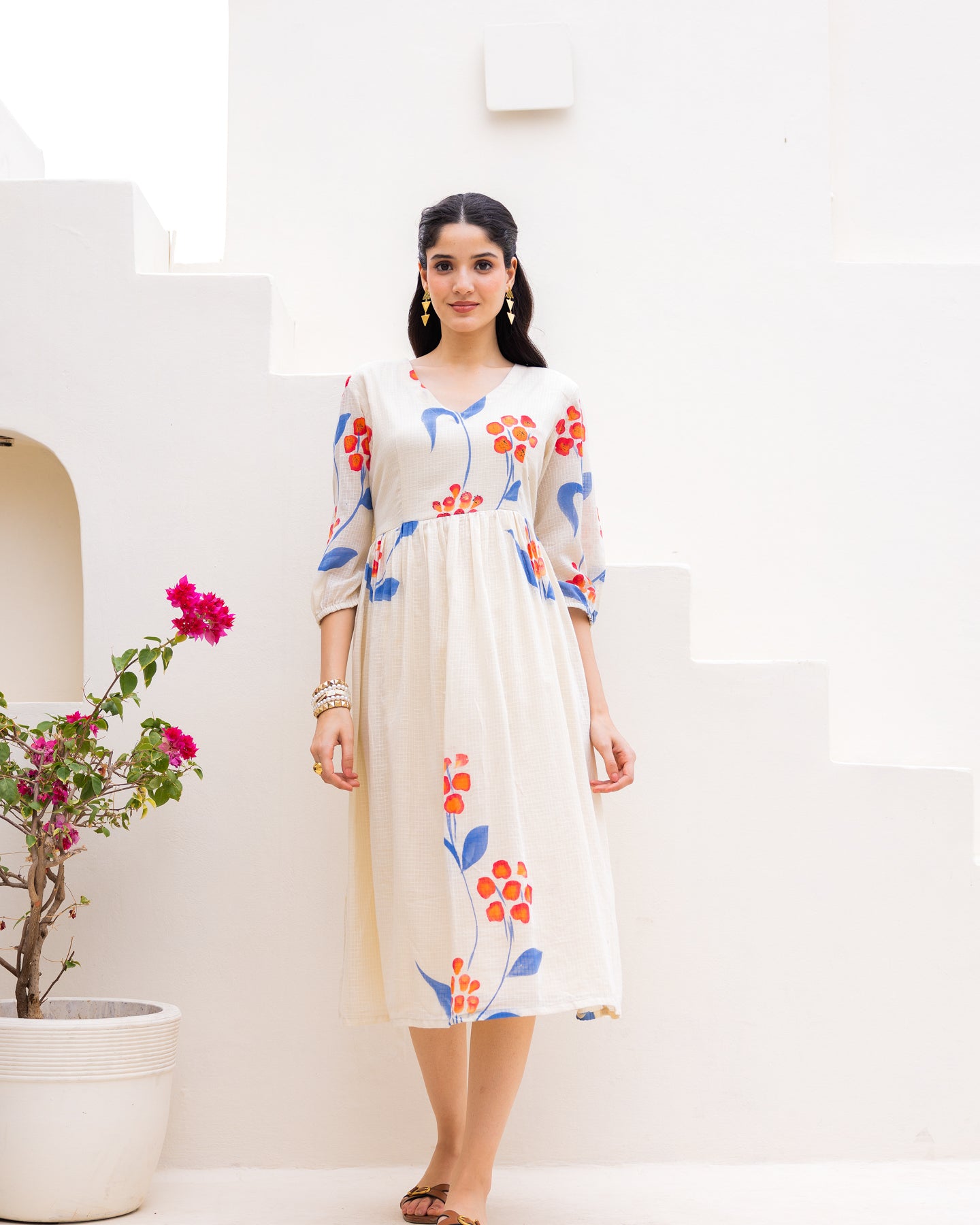 Off-White Floral Kota Dress