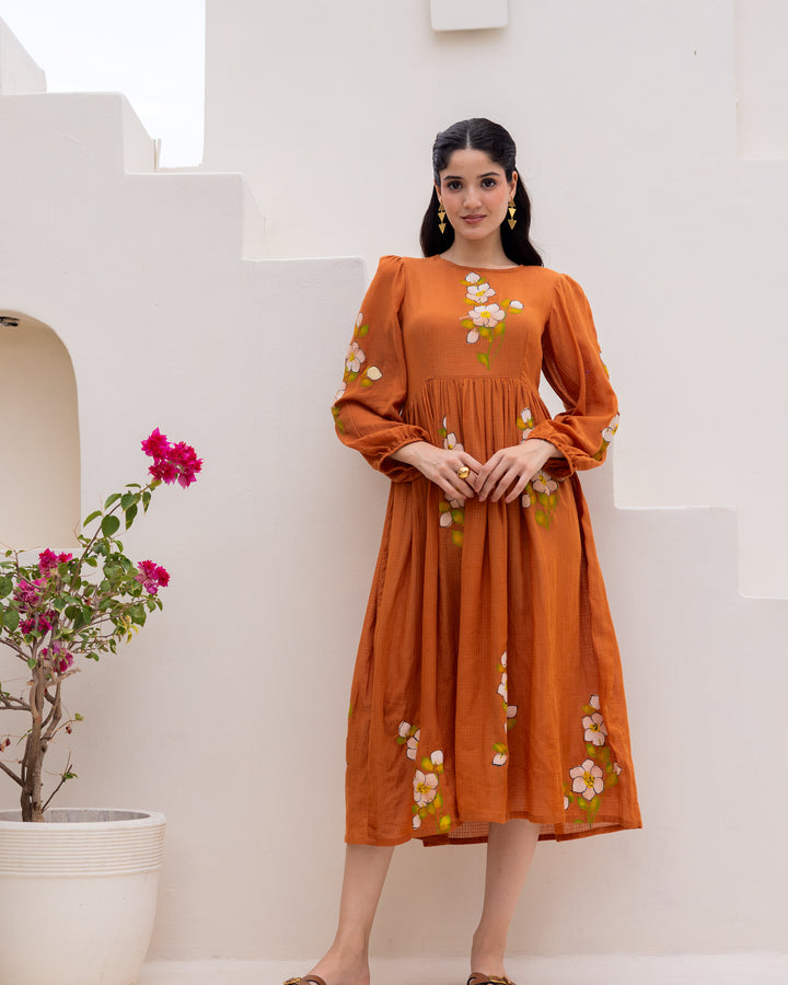 Brown Floral Handpaint Kota Dress