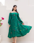 Deep Green Floral Dress