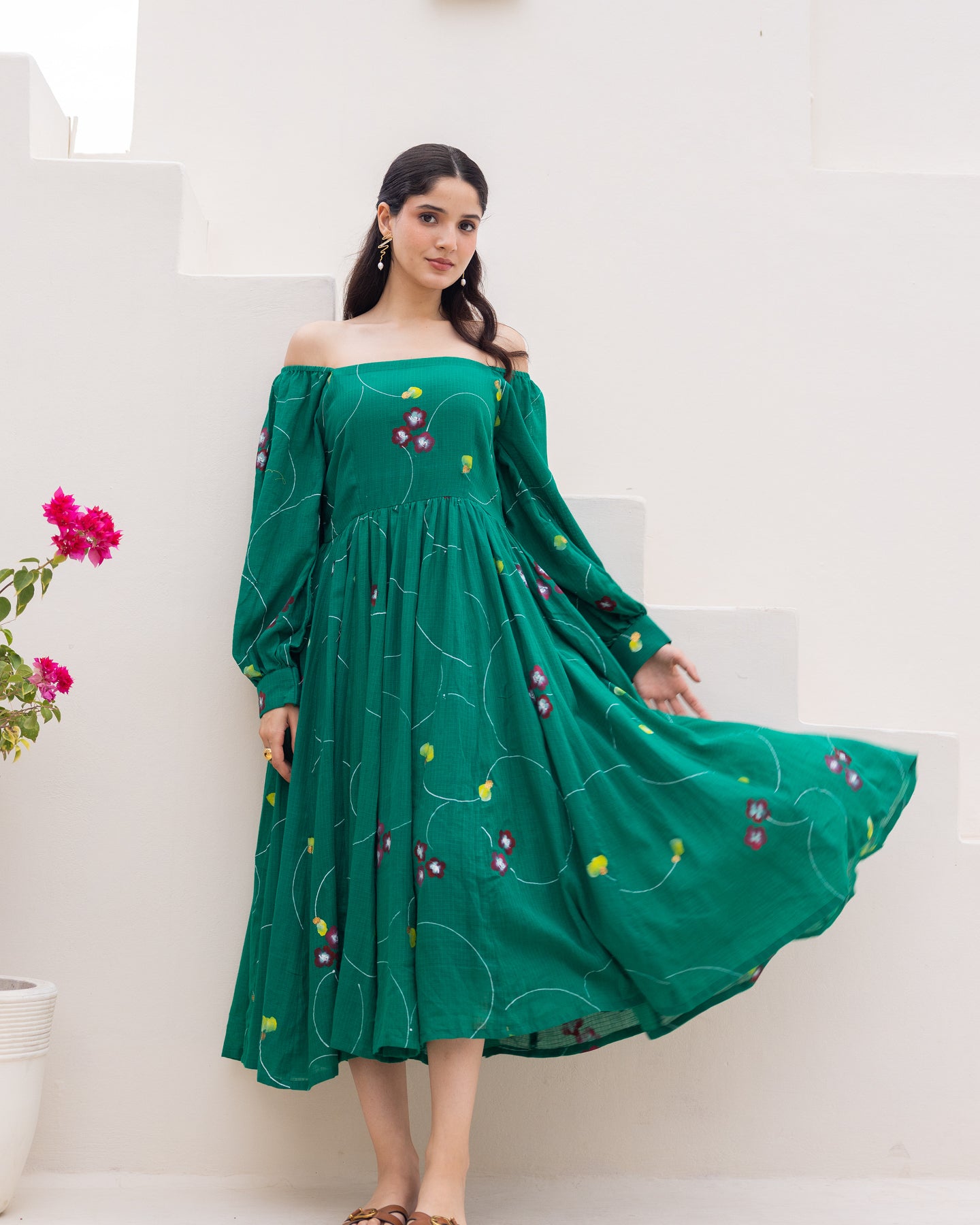 Deep Green Floral Dress