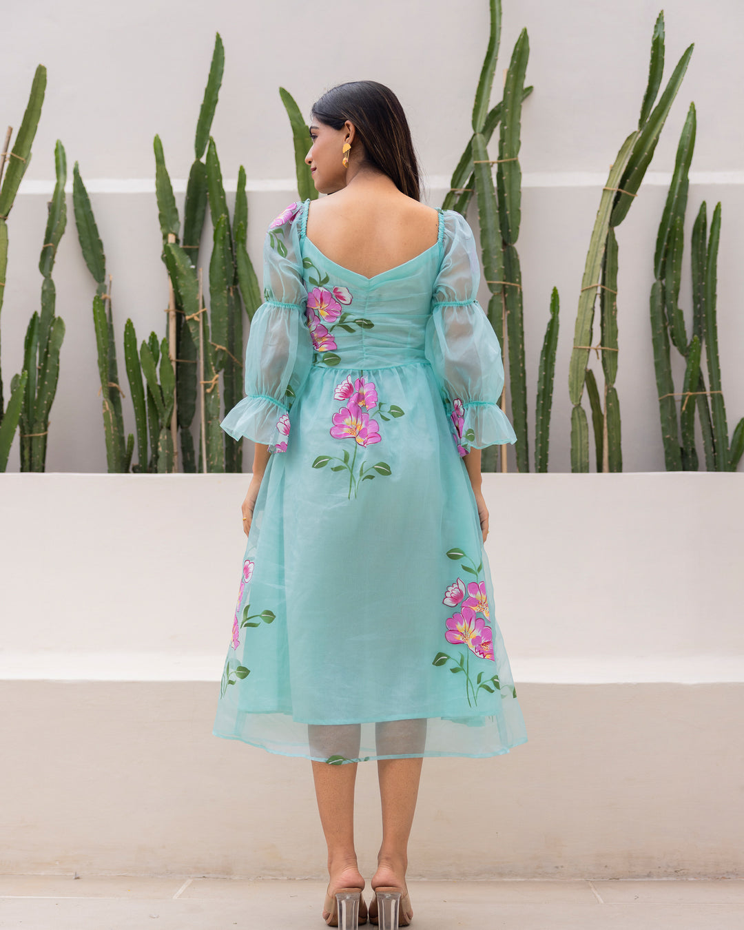 Sky Blue Organza Floral Dress