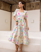 Multi Floral White Tiered Dress