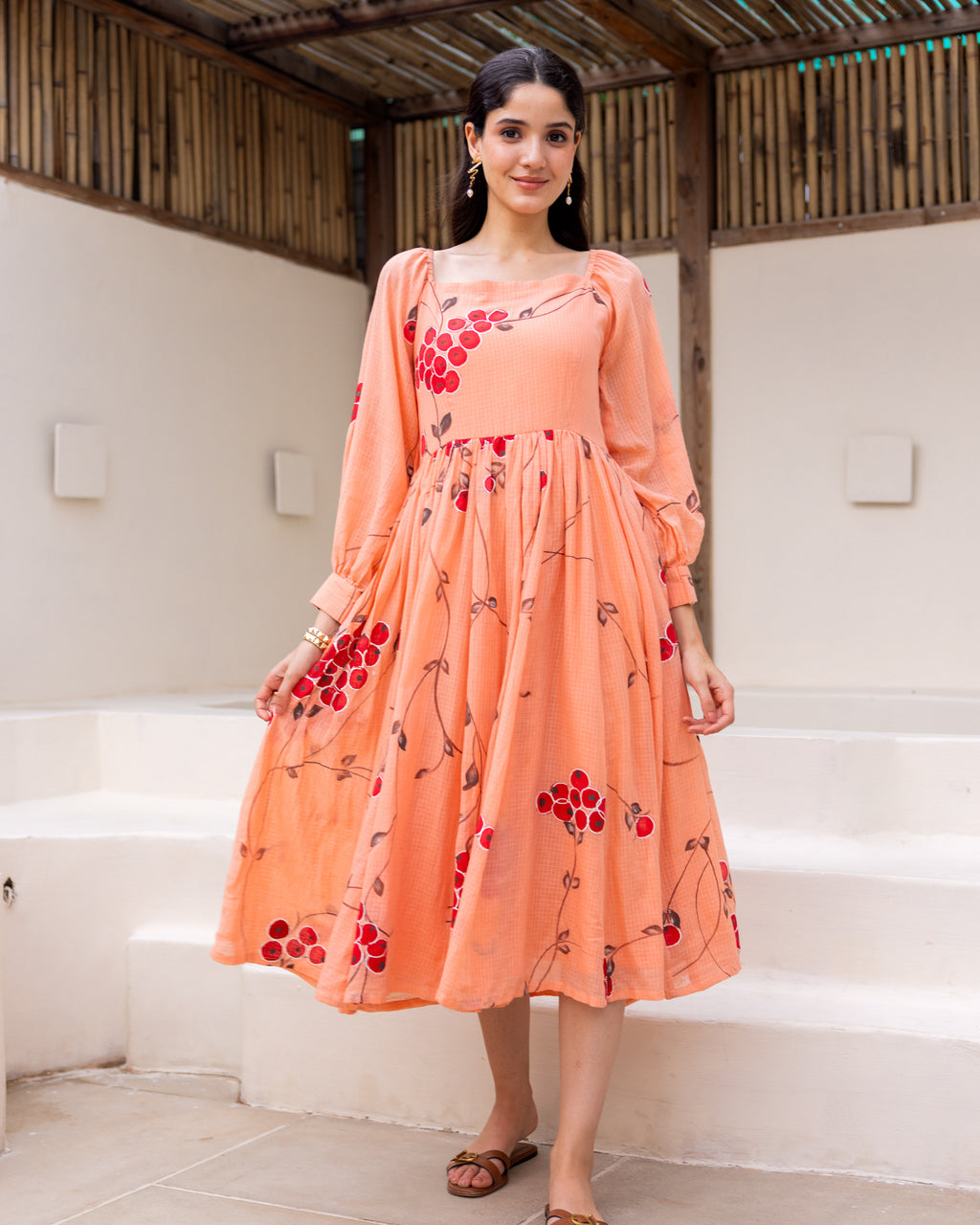 Peach Floral Kota Dress