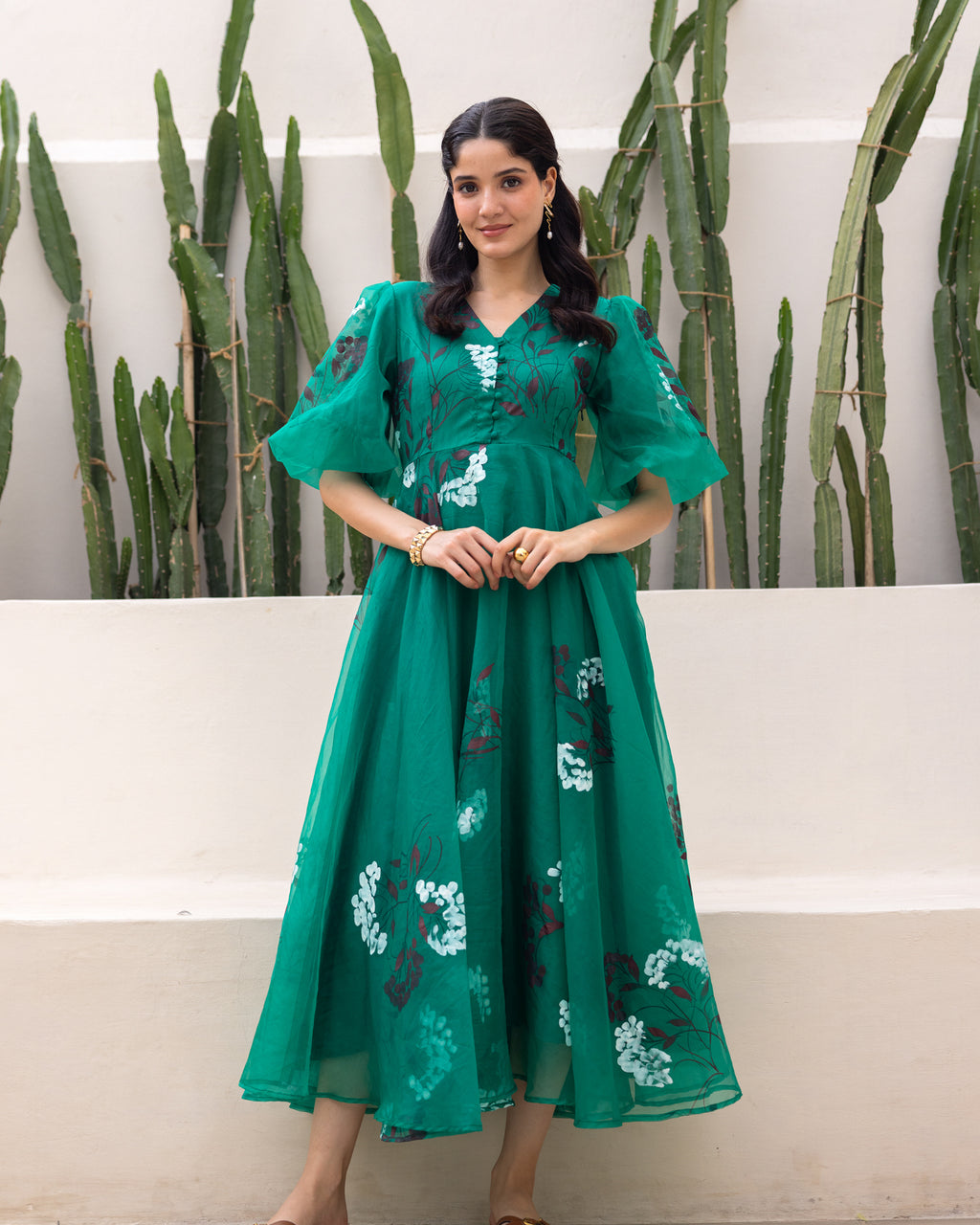 Green Organza Floral Dress