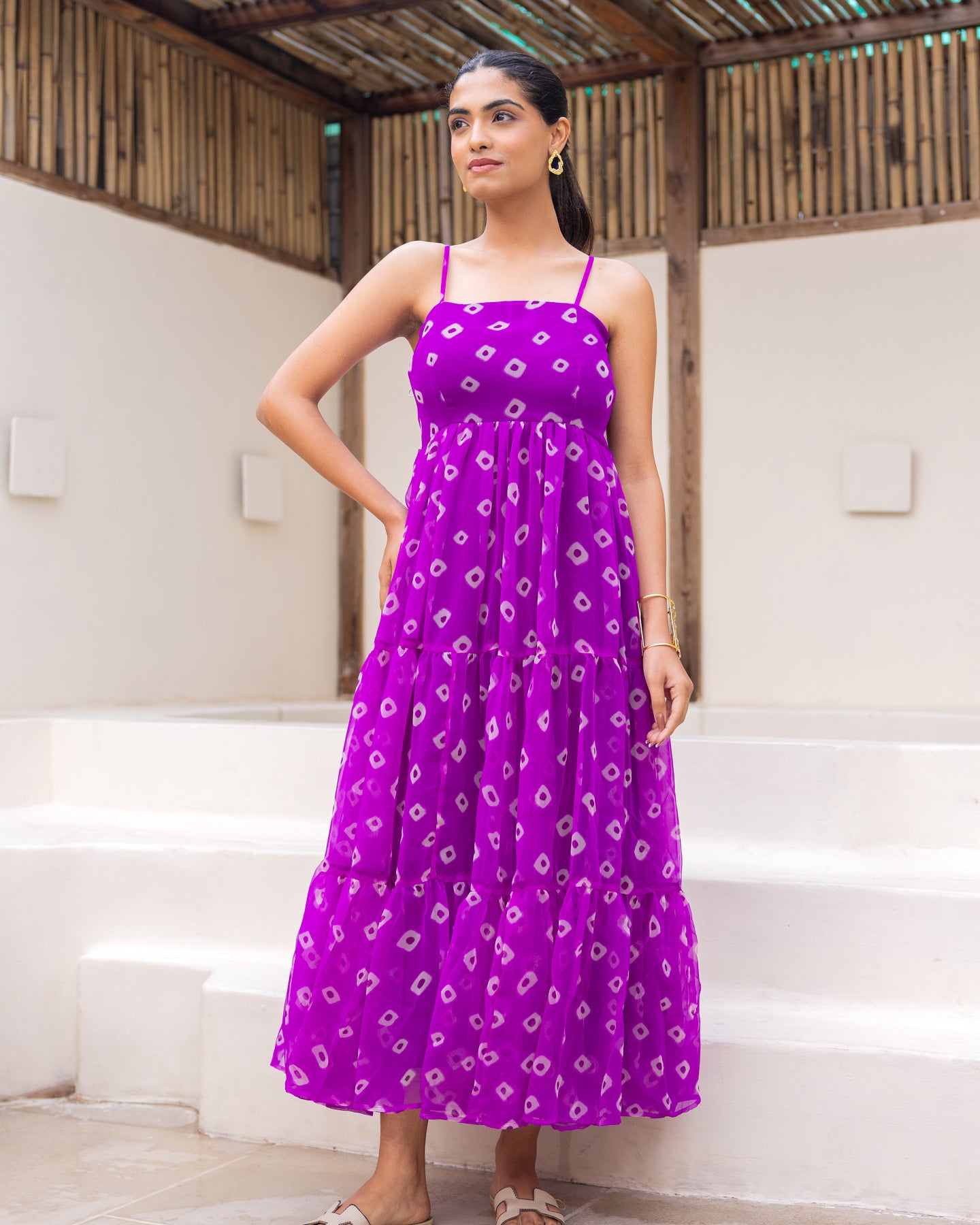Purple Bandhani Strappy Dress