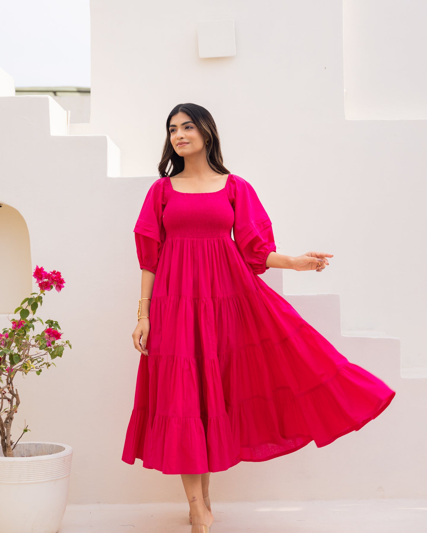 Hot Pink Tiered Dress