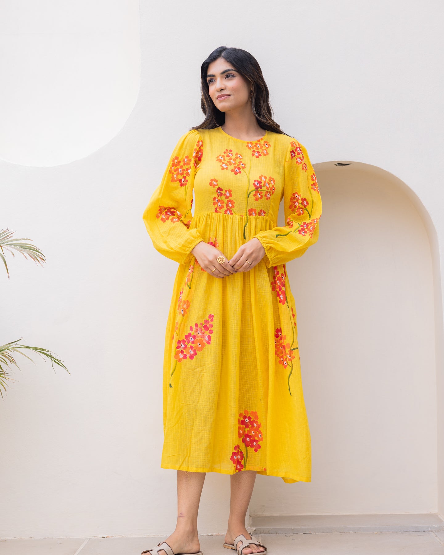 Mustard Floral Kota Dress
