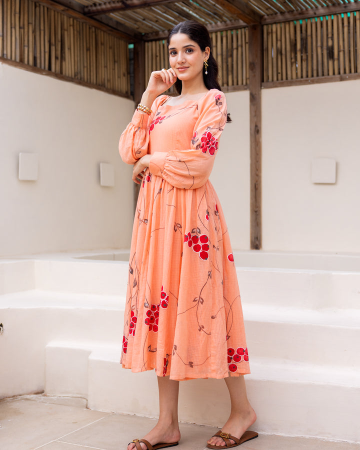 Peach Floral Kota Dress