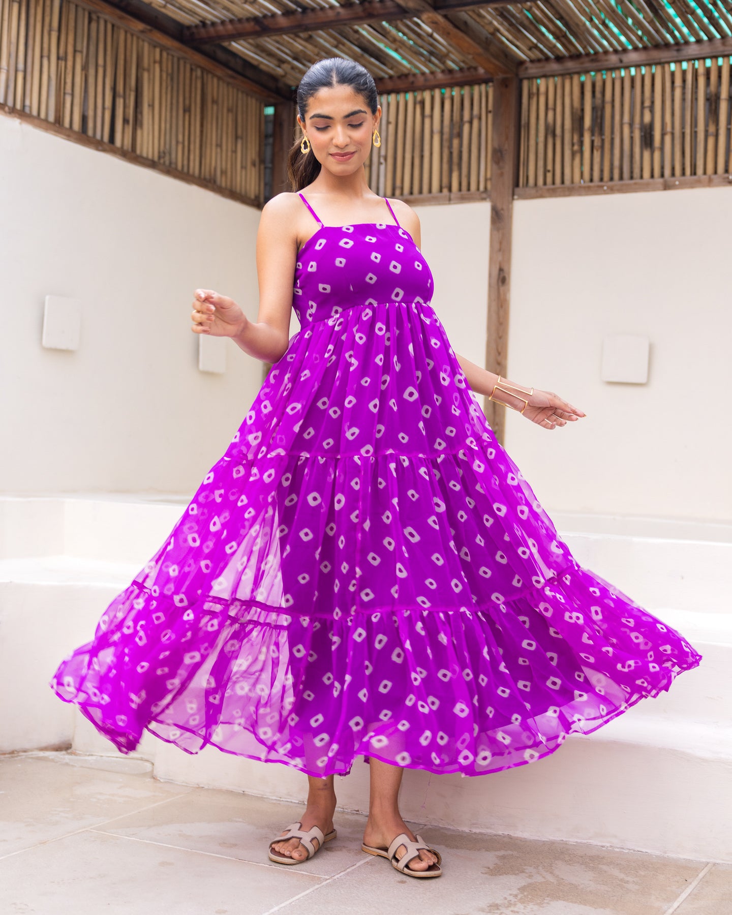Purple Bandhani Strappy Dress