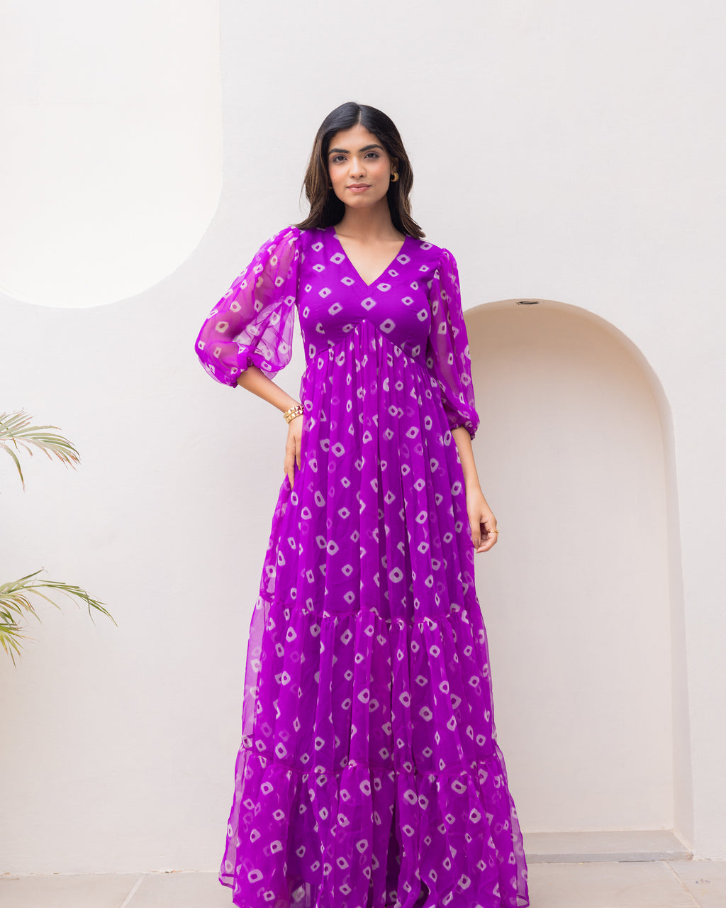 Bandhani Purple Maxi Dress