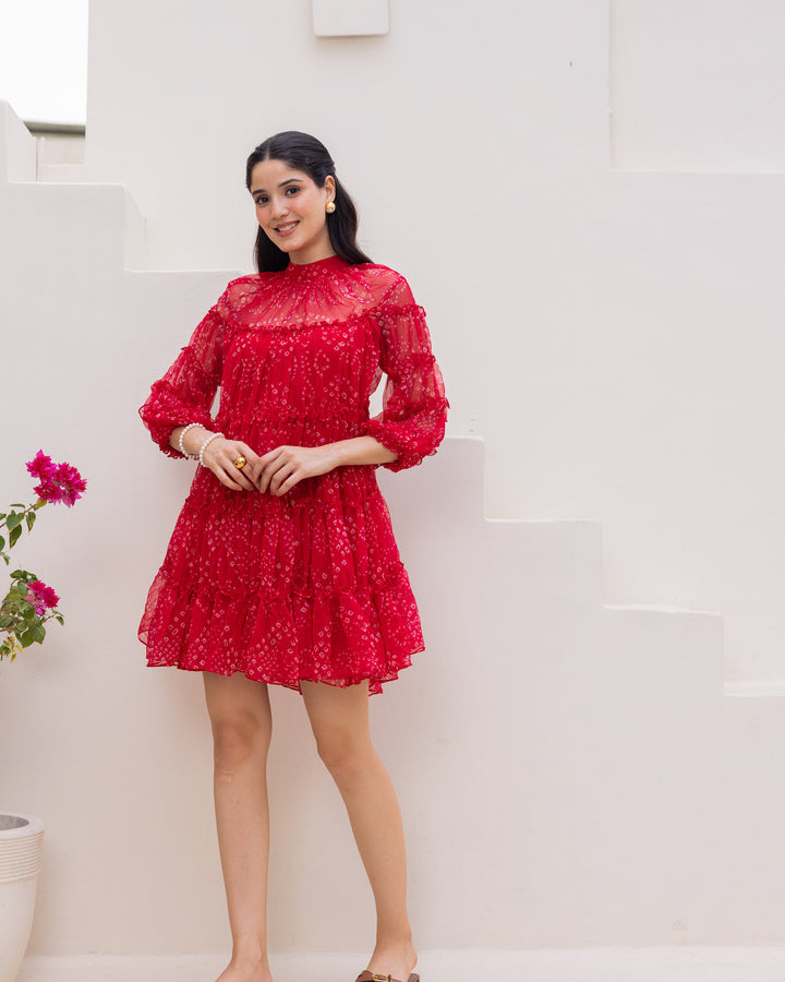 Red Chiffon Tiered Dress