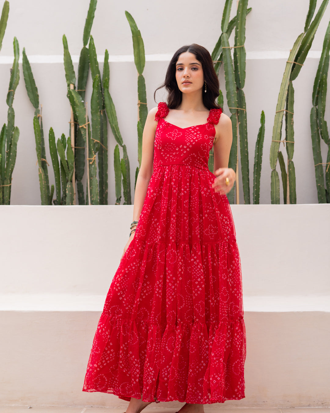 Red chiffon Bandhani Dress
