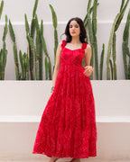 Red chiffon Bandhani Dress