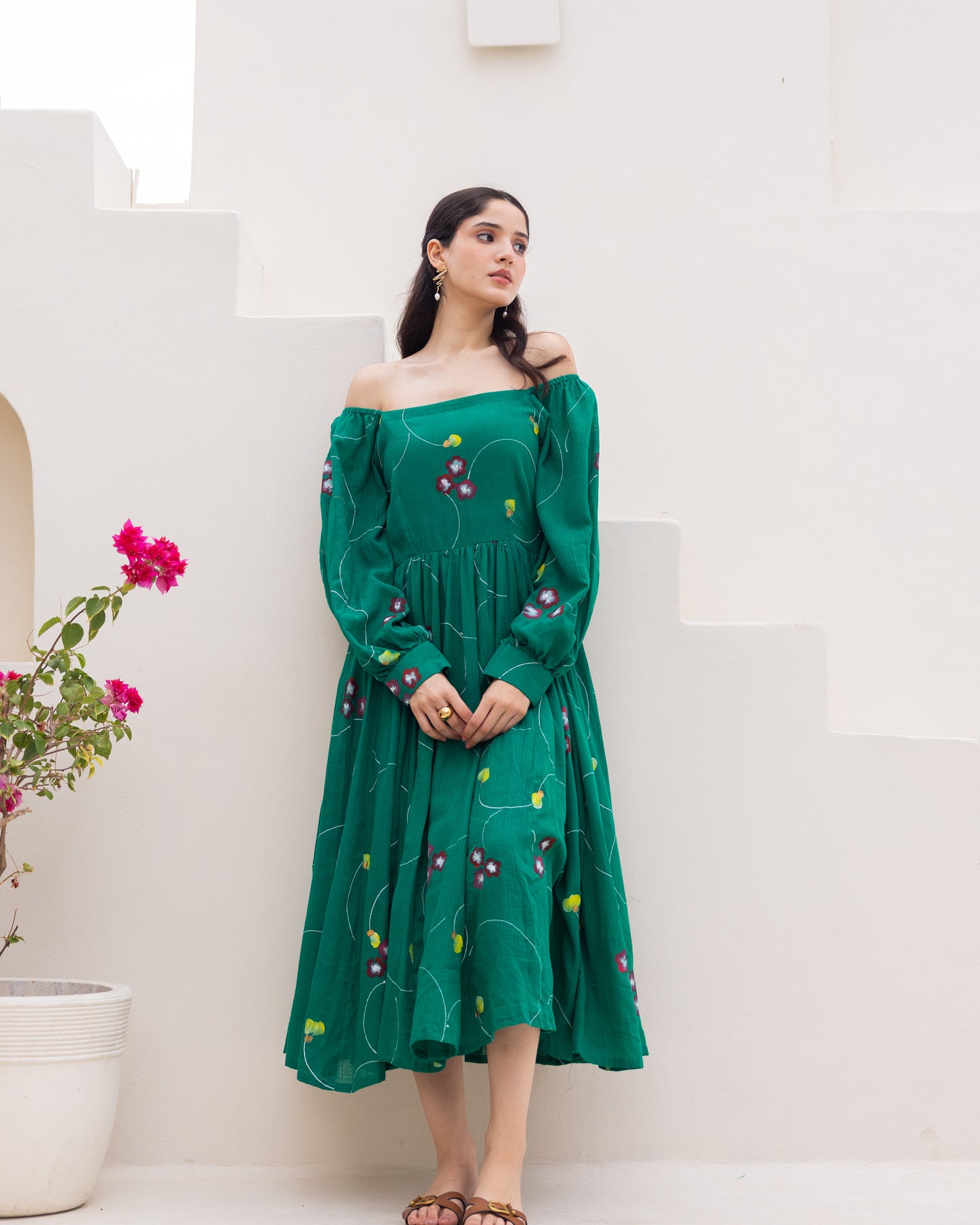 Deep Green Floral Dress