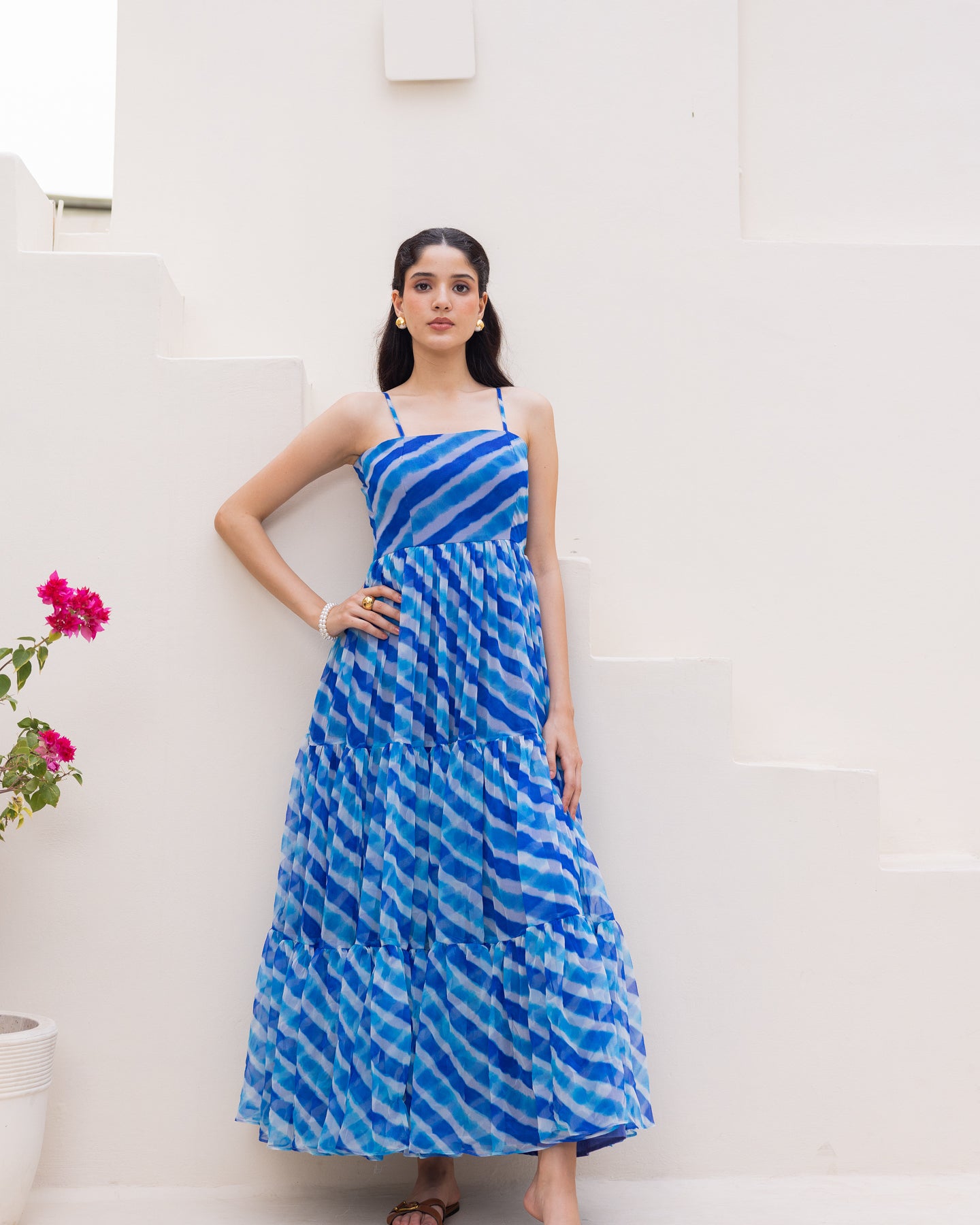 Blue Lahariya Chiffon Dress