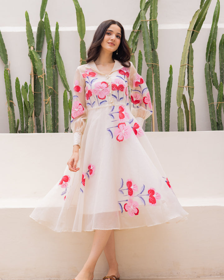 Off-white Organza Floral Dress