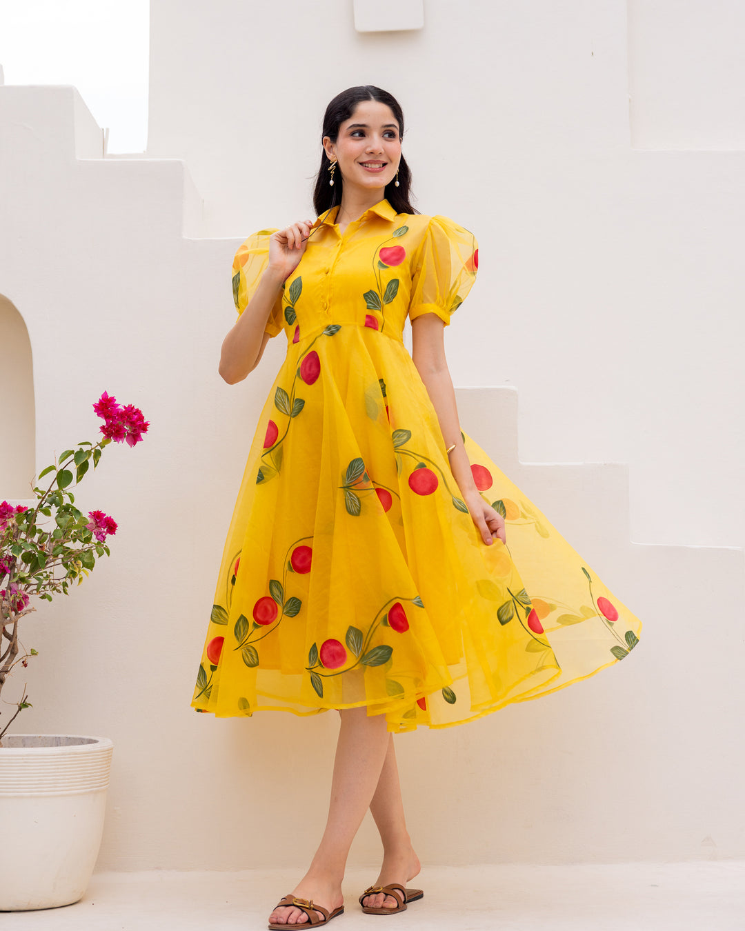 Mustard Organza Floral Dress