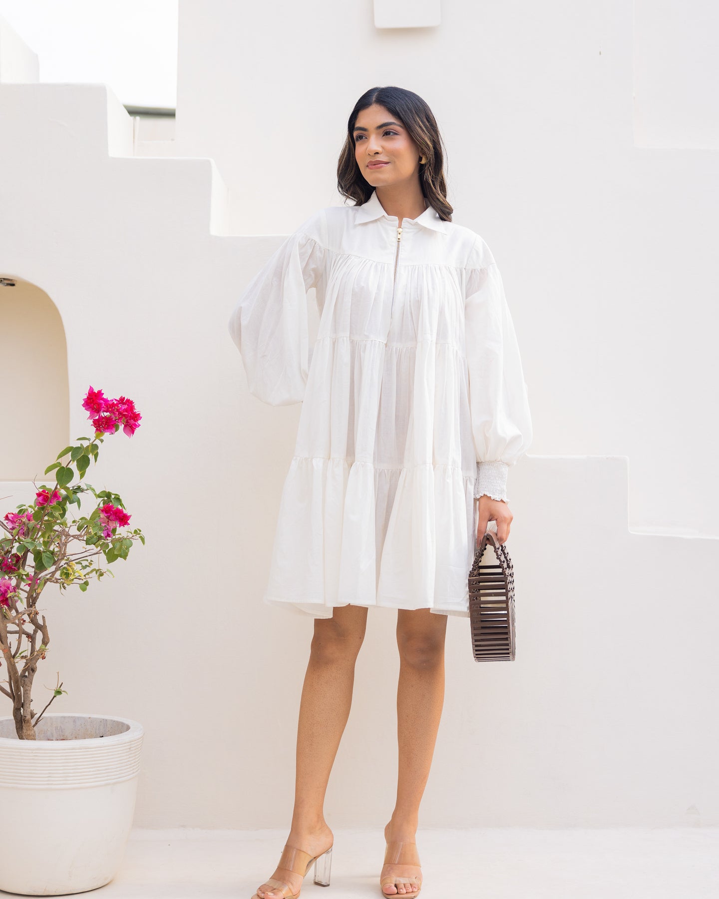 Off-White Tiered Shirt Dress