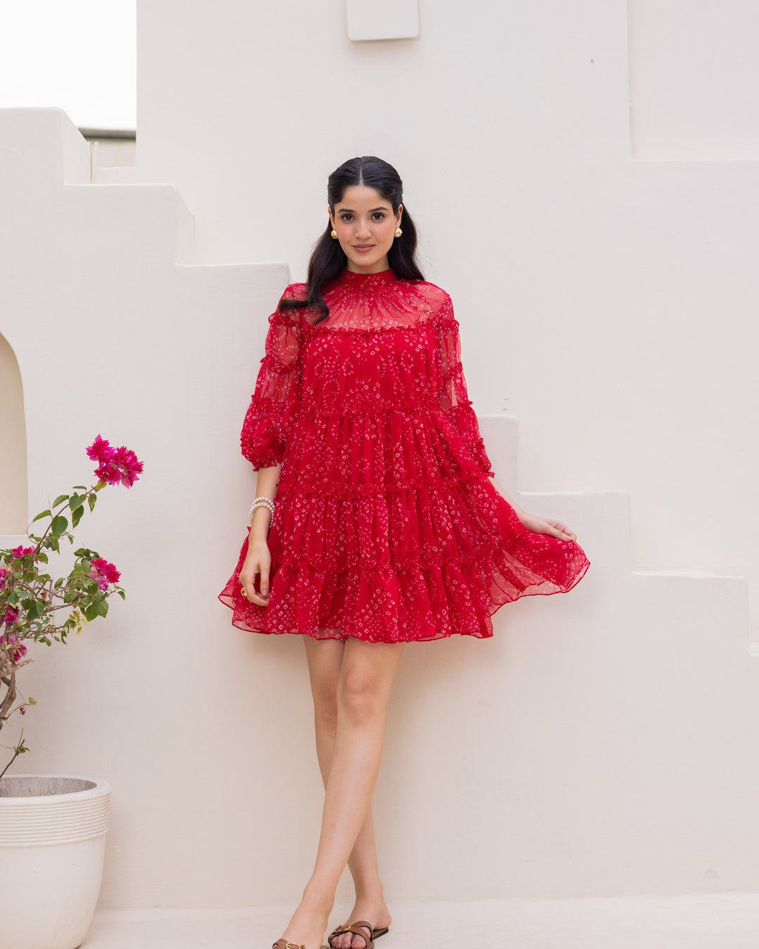 Red Chiffon Tiered Dress