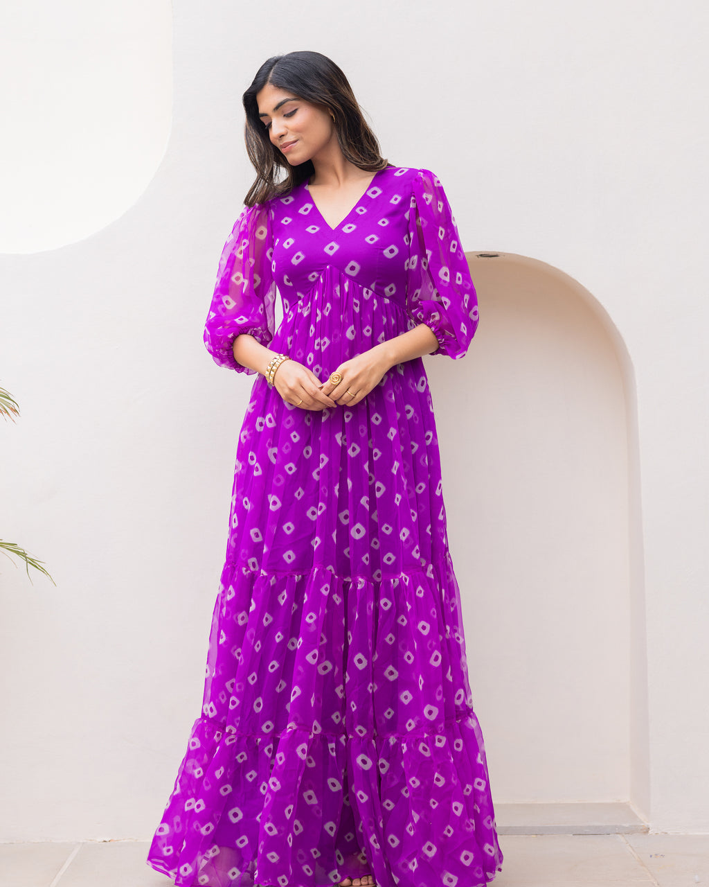 Bandhani Purple Maxi Dress