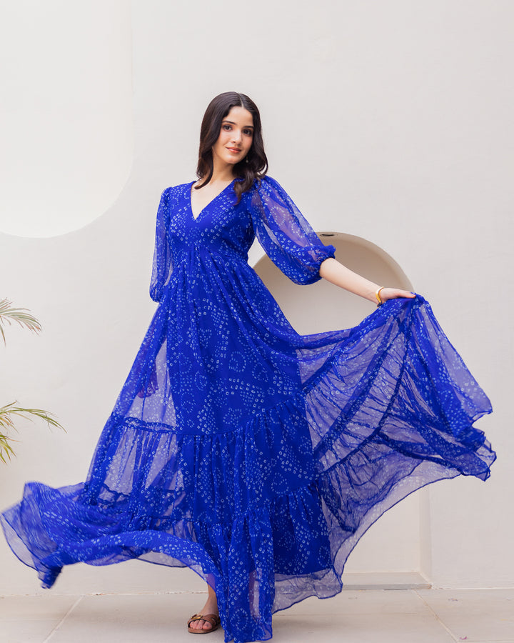 Blue Bandhani Maxi Dress