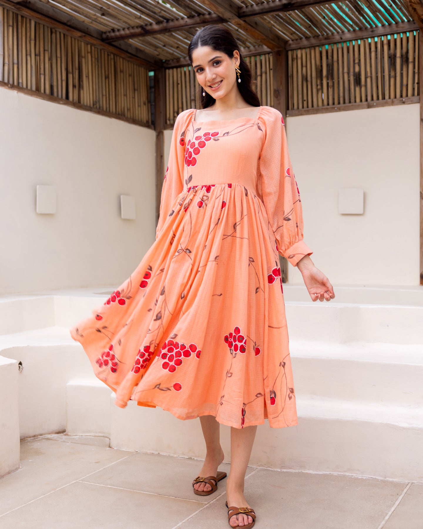 Peach Floral Kota Dress